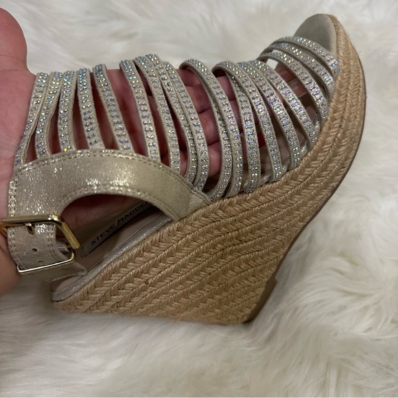 Steve Madden Garden Espadrille Platform Wedge Strappy Rhinestone Sandals Sz 8.5 - Picture 7 of 16